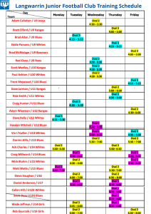 Langy JFC training schedule 2018